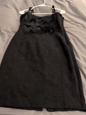 Banana Republic Black Sleeveless Dress with Faux Fur Accent Size 14
